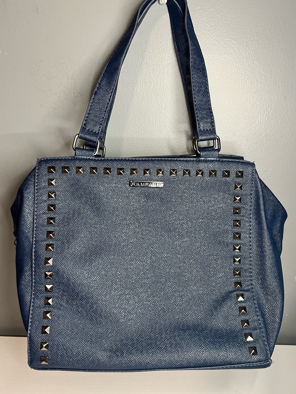 Rampage Navy Blue Studded Tote Bag Handbag Gold Studs